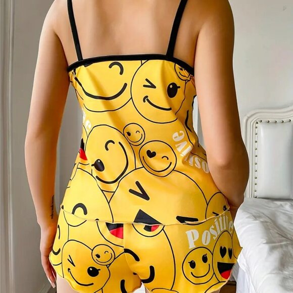 NWT Smiling Face Print Pajama Shorts and Tank Set - Picture 2 of 4